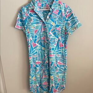 Colorful Sailboat Print Button Dress